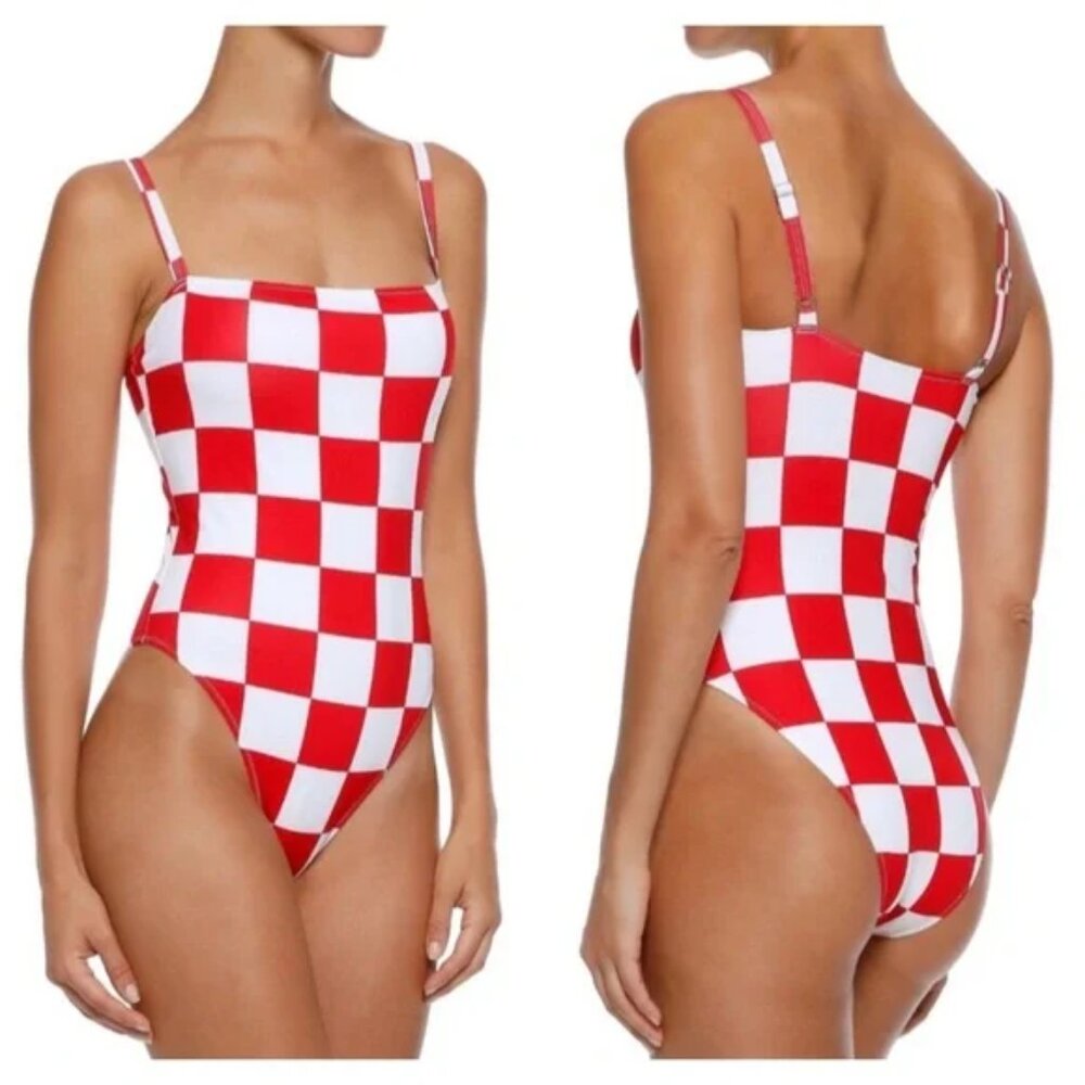 New SOLID & STRIPED x RE/DONE Malibu Red Checkered Swim Suit XS $168